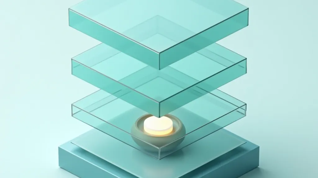 Stacked translucent layers with light passing through some and blocked by others, showing filtering layers